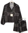 MADE IN ITALY 2-piece Black & White Paisley Print Shorts & Zip Jacket Set UK S