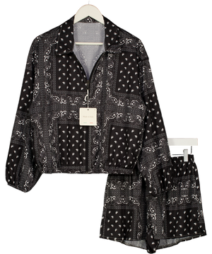 MADE IN ITALY 2-piece Black & White Paisley Print Shorts & Zip Jacket Set UK S