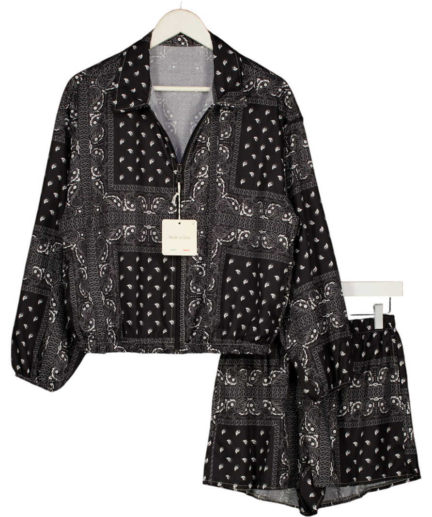 MADE IN ITALY 2-piece Black & White Paisley Print Shorts & Zip Jacket Set UK S