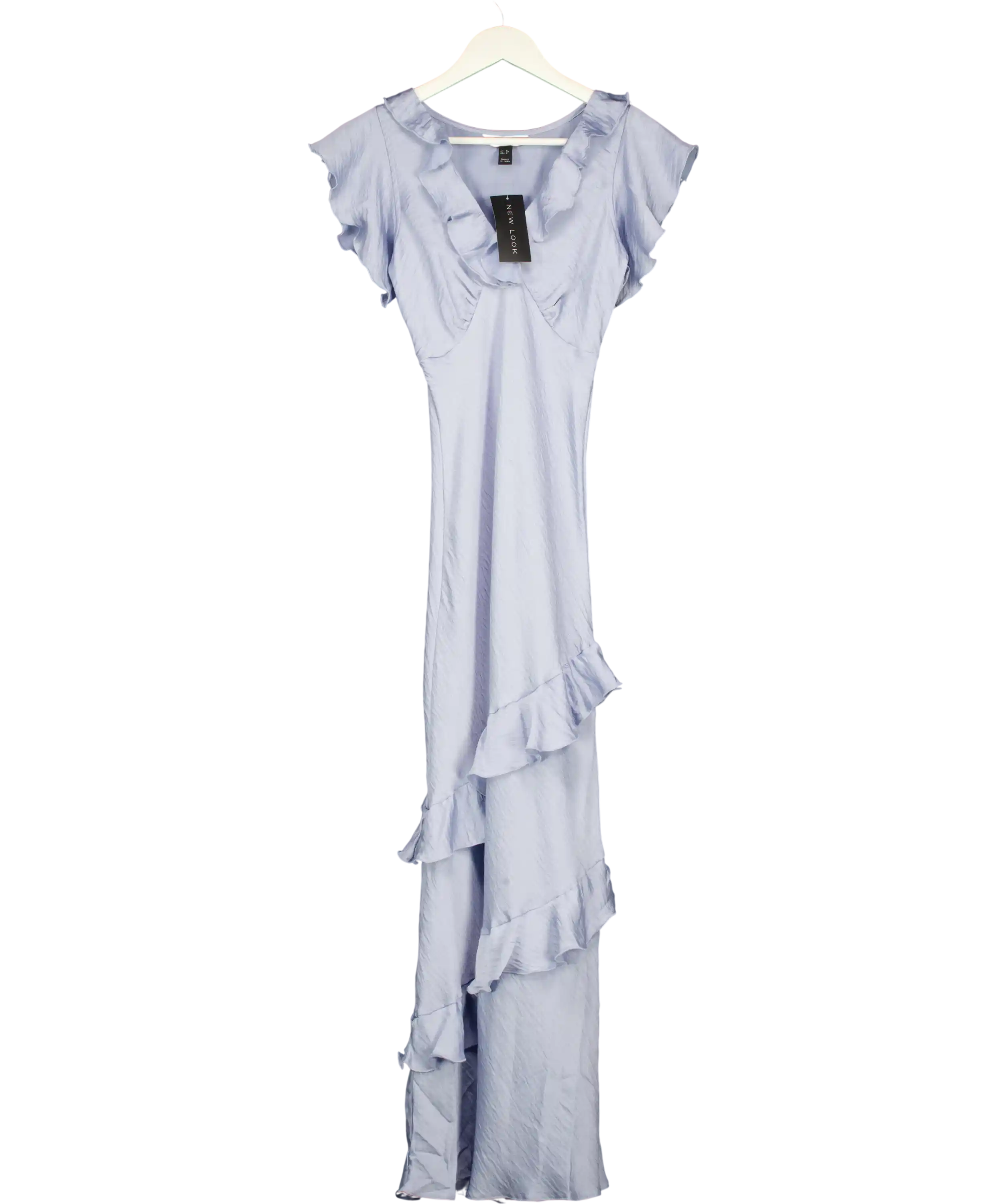 NEW LOOK  Pale Blue Satin Ruffled Midi Dress UK 6