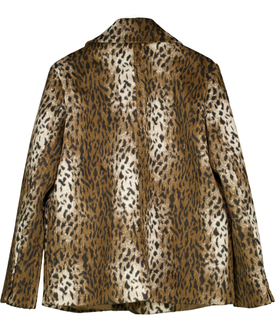 NA-KD Brown Oversized Double Breasted Leopard Blazer UK 8