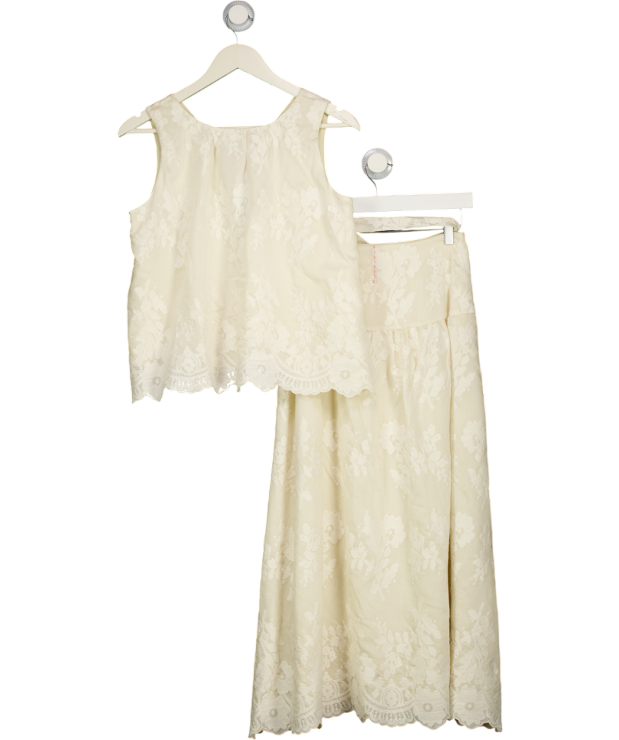 Fabrique Cream X Katiuscia Valente Embroidered Sleeveless Lace Trim V-neck Top And Skirt Set UK XS