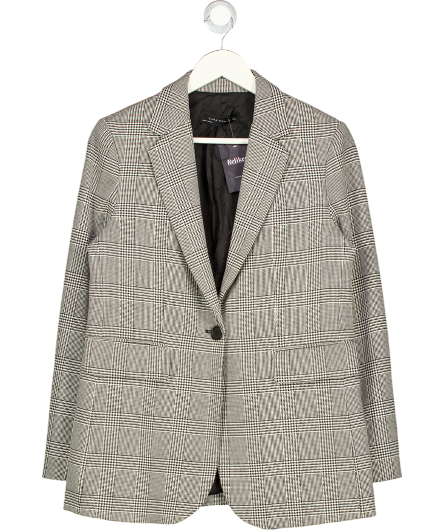 ZARA Black Check Single Breasted Blazer UK L