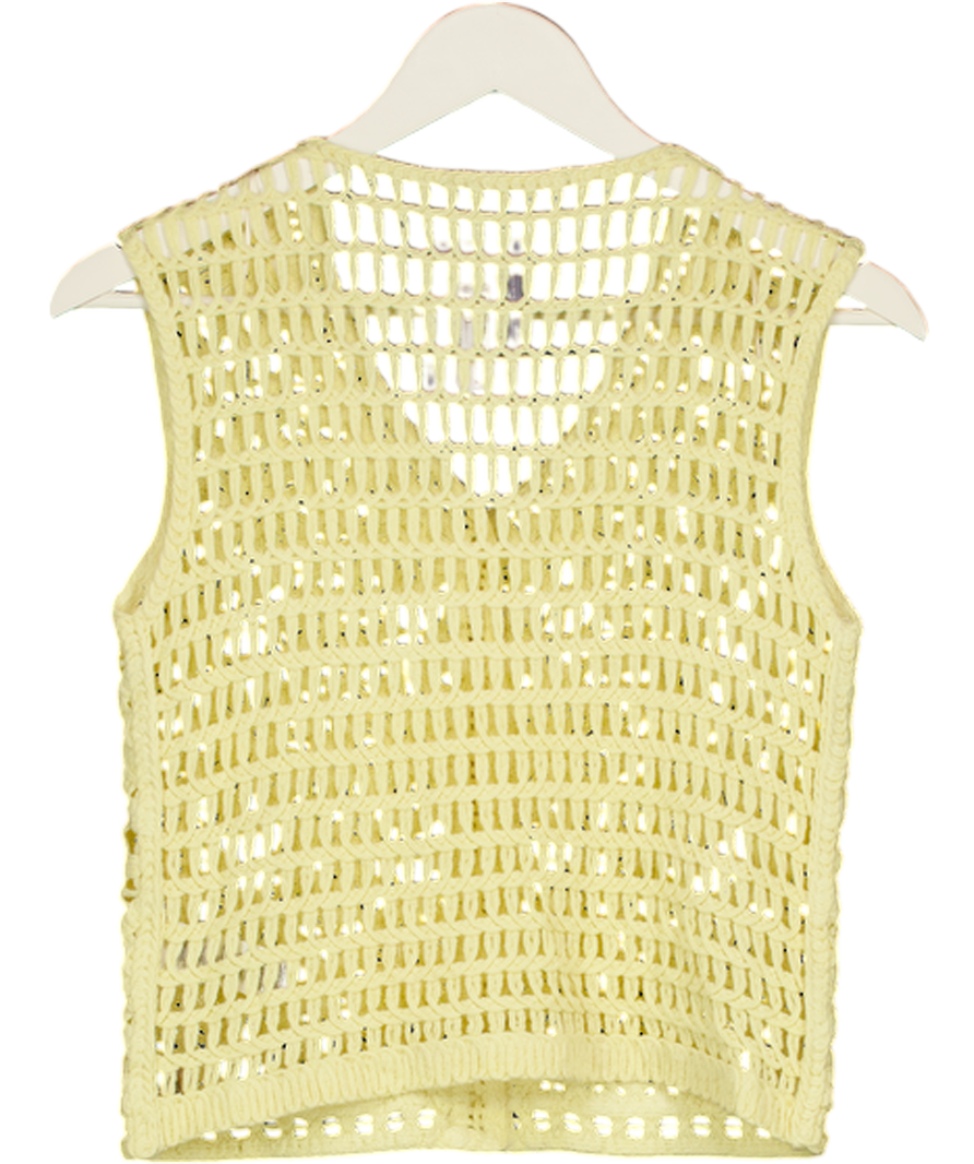 THREADBARE Yellow Crochet Button Up Vest /waistcoat Top UK 8