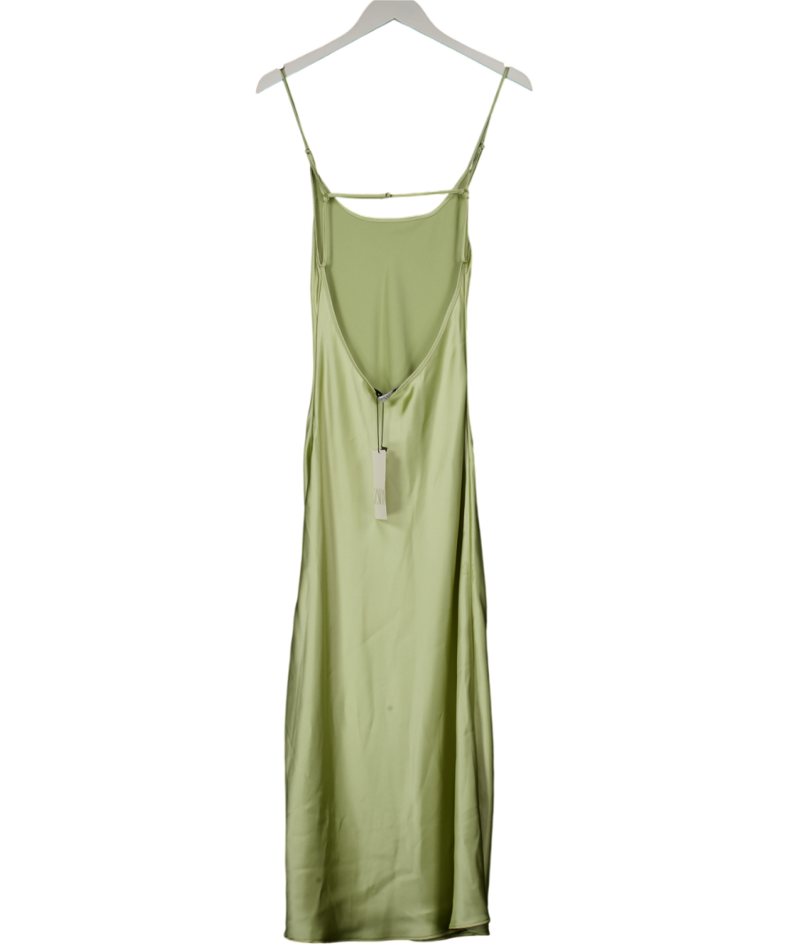 ZARA Green Satin Backless Maxi Dress UK S