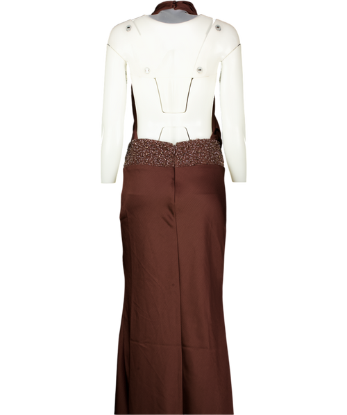 Babyboo Chocolate Brown High Neck Backless Beaded Maxi Dress UK XS
