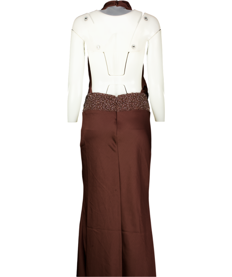 Babyboo Chocolate Brown High Neck Backless Beaded Maxi Dress UK XS