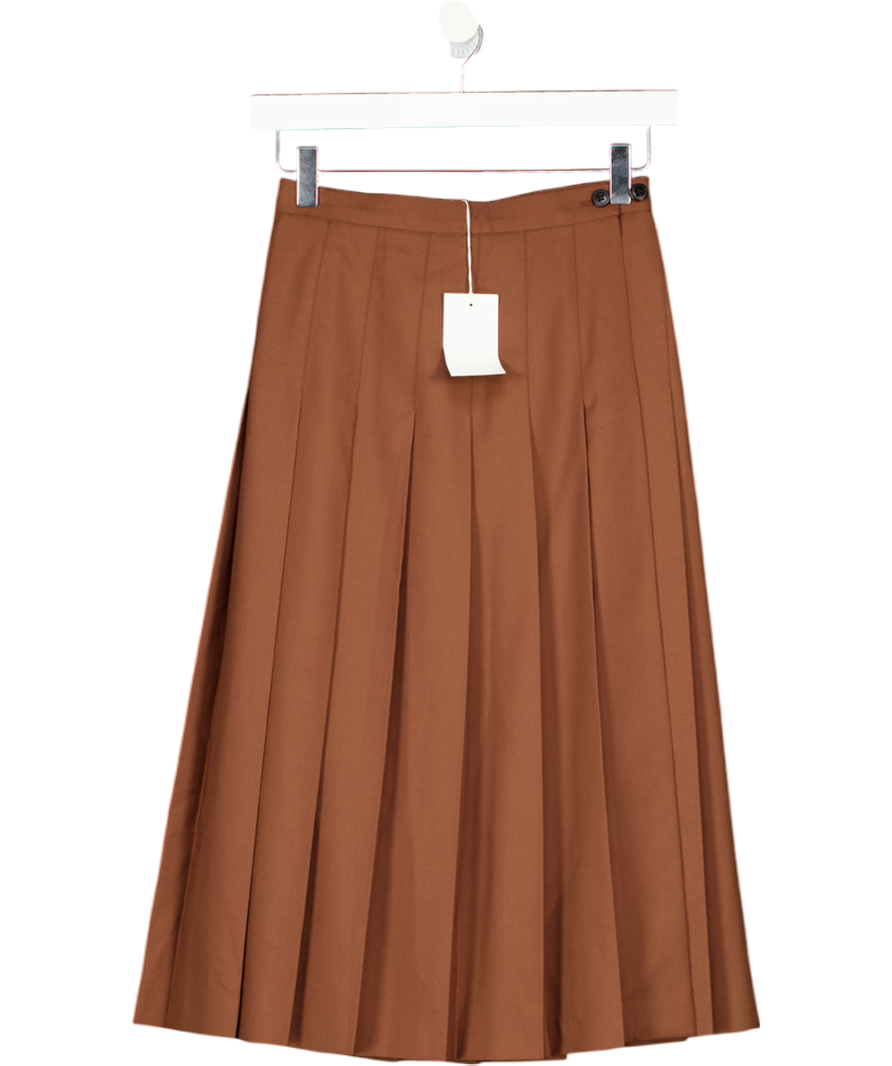 Sunspel Brown I830 All Round Pleated Knee Length Skirt UK XXXS