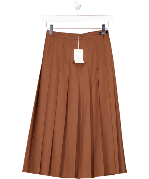 Sunspel Brown I830 All Round Pleated Knee Length Skirt UK XXXS