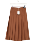 Sunspel  Brown 100% Fine Wool  Pleated Knee Length Wrap detail Skirt UK XXS