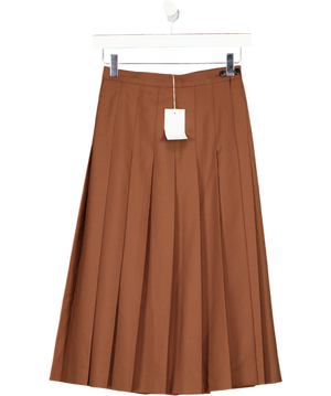 Sunspel  Brown 100% Fine Wool  Pleated Knee Length Wrap detail Skirt UK XXS