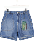 HOLLAND COOPER Blue Utility Denim Shorts With Embroidered Hc Monogram And Logo Patch UK 10