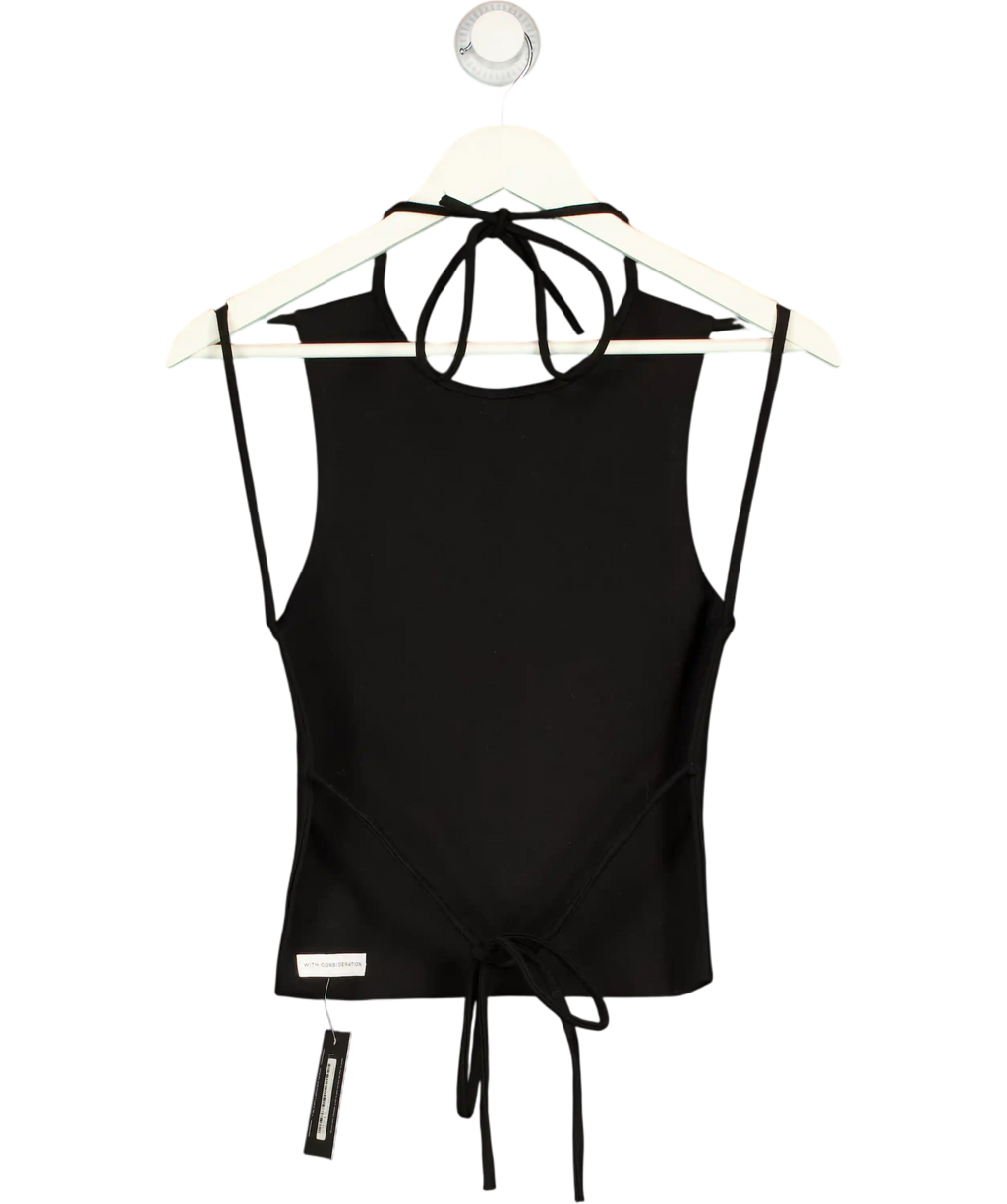 WITH CONSIDERATION Black Backless Tie Top UK S