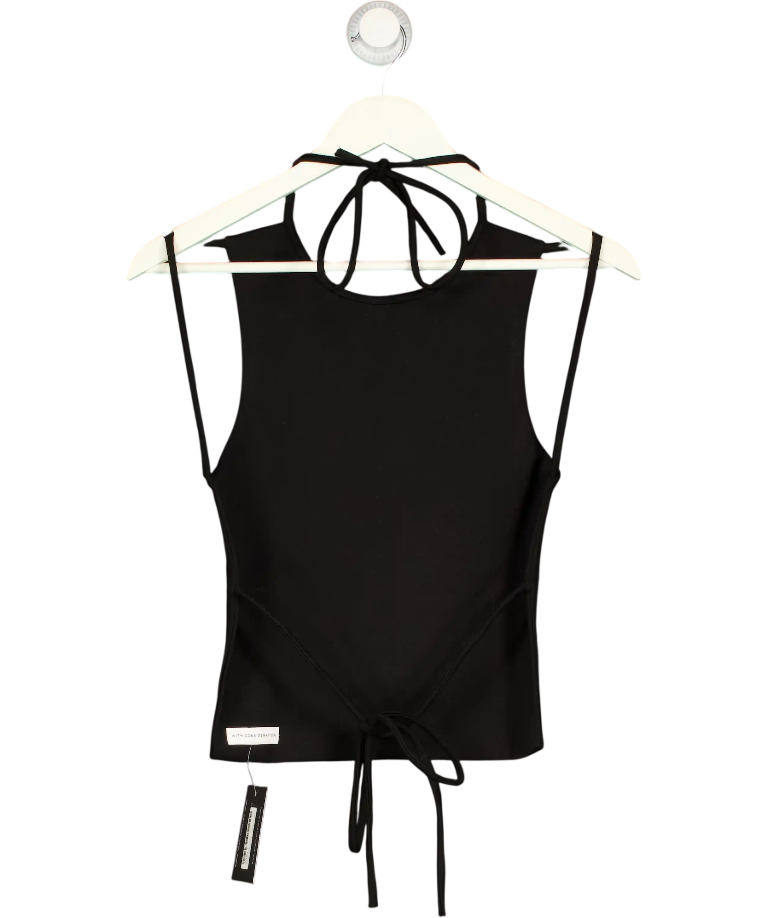 WITH CONSIDERATION Black Backless Tie Top UK S