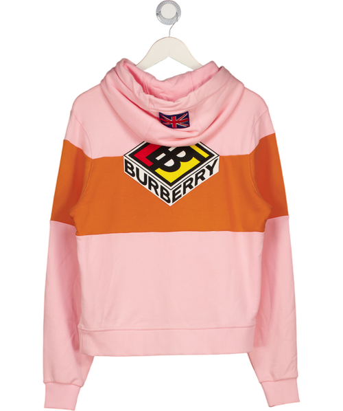 BURBERRY Candy Pink  / Orange Oversize Panelled Logo Graphic Hoodie UK XS