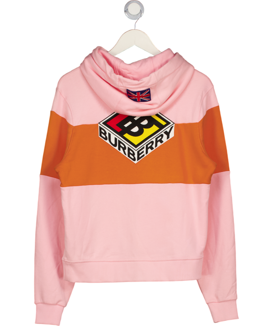 BURBERRY Candy Pink  / Orange Oversize Panelled Logo Graphic Hoodie UK XS