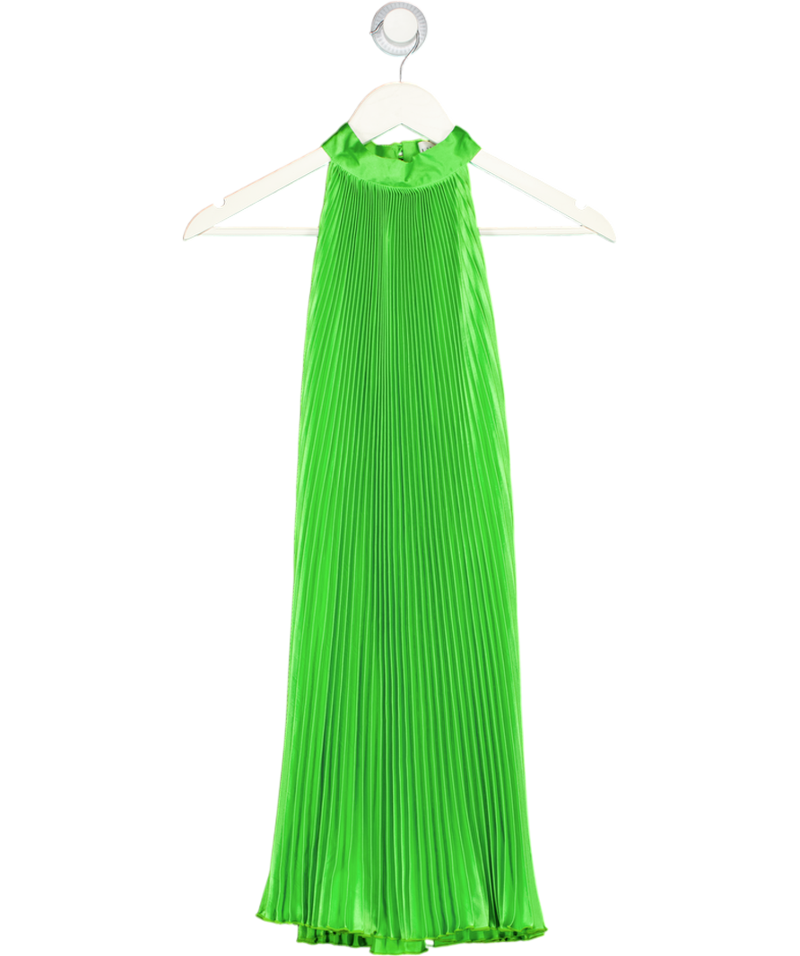 L'IDEE Apple Green Satin Sunray Pleat Mini Dress UK 8