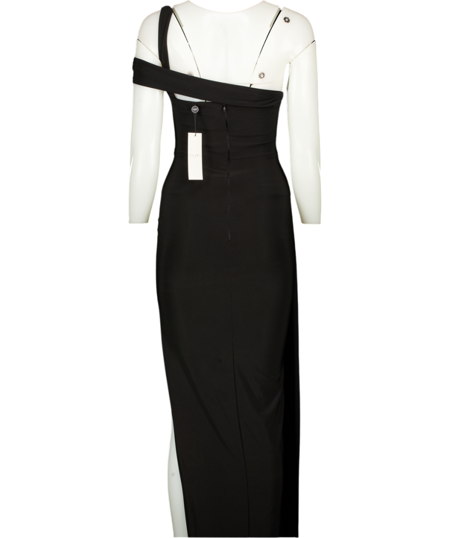 Club L Black To The Max Strappy Asymmetric Split Maxi Dress With Drape UK 6