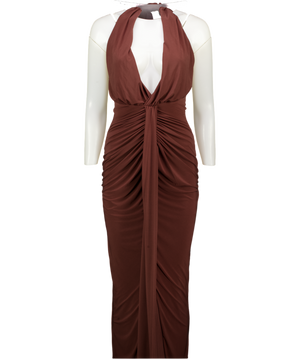 CLUB L Lesley Brown Plunge-neck Maxi Dress UK 8