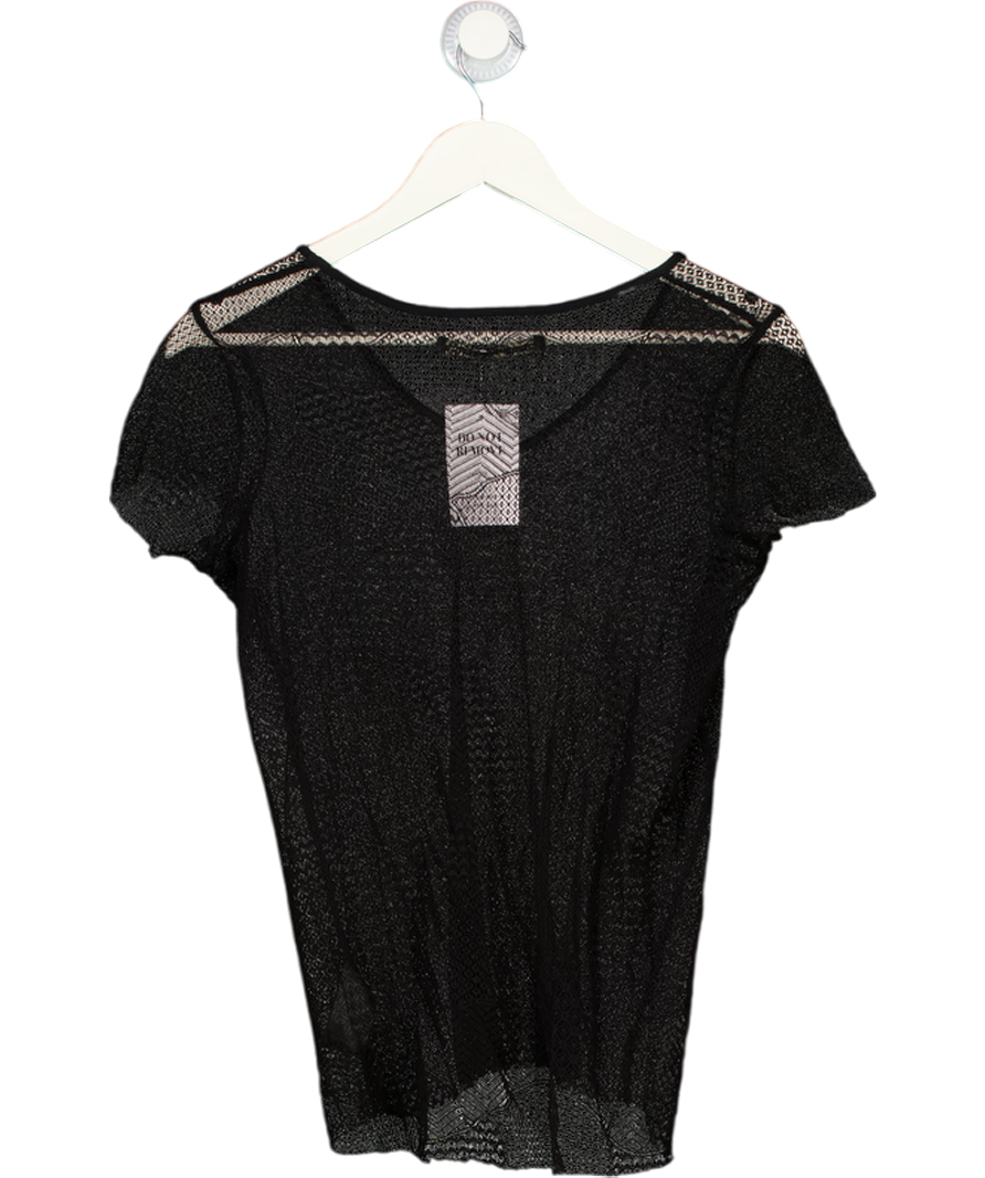 AllSaints Black Sheer V-neck Lace T-shirt UK 8