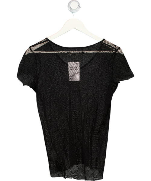 AllSaints Black Sheer V-neck Lace T-shirt UK 8