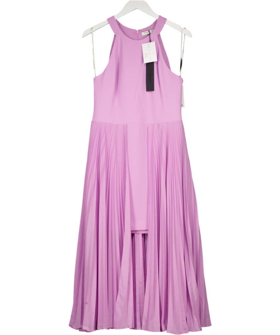 HALSTON Purple Lilac Pleared Crepe Mini/midi Dress UK 14