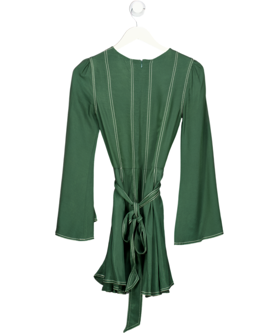 TULAROSA Green Contrast Stitch Belted Nicole Mini Dress UK XXS
