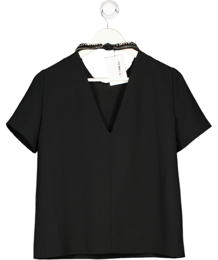 Sandro Black Studded Neckline Crepe Short Sleeve Top Sz1 UK 8