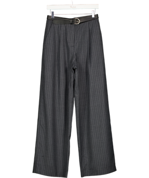 ANN ANDELMAN Grey Wool Blend Belt Striped Trousers UK S