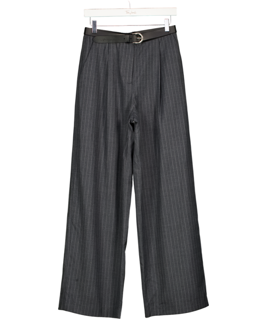 ANN ANDELMAN Grey Wool Blend Belt Striped Trousers UK S