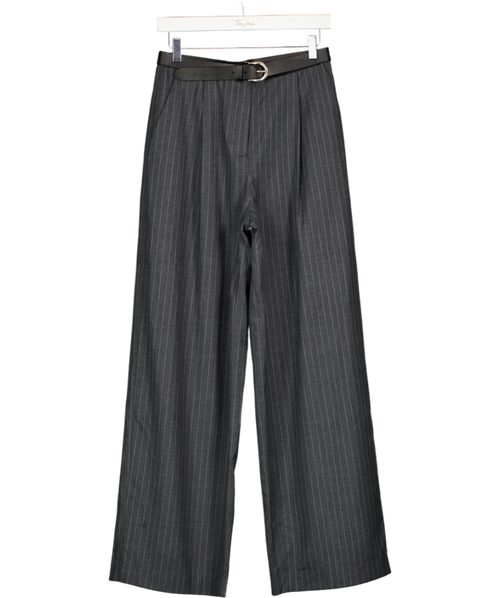 ANN ANDELMAN Grey Wool Blend Belt Striped Trousers UK S