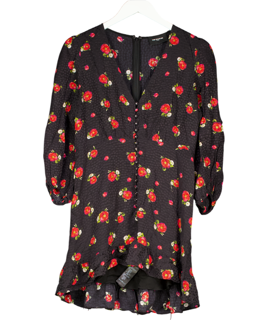 The Kooples Black / Red  English Flower Jacquard Mini Dress Sz3 UK 12