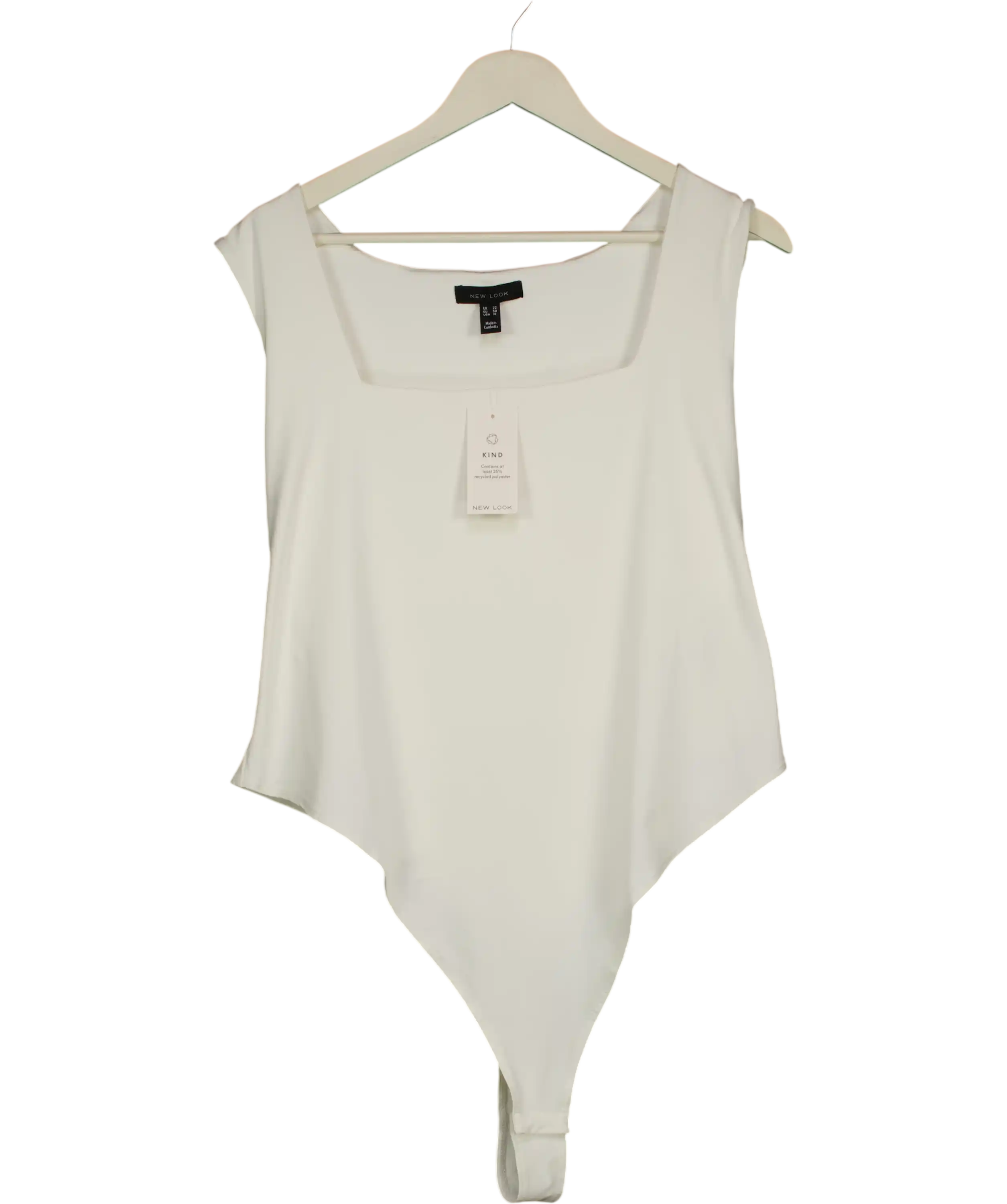 New Look White Slinky Square Neck Sleeveless Bodysuit UK 22