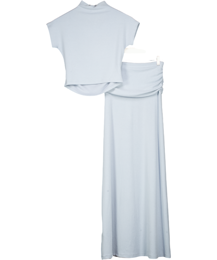 4th & Reckless 2-piece Dusty Blue Jersey Ruched Side Top & Maxi Skirt Set UK 6