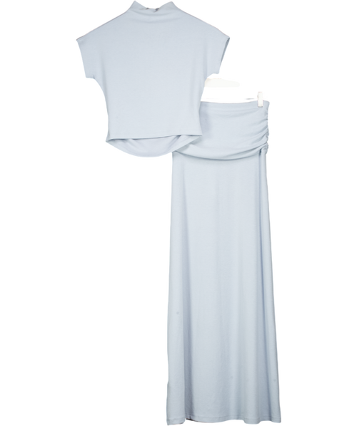 4th & Reckless 2-piece Dusty Blue Jersey Ruched Side Top & Maxi Skirt Set UK 6