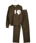 THE COUTURE CLUB Brown 2-piece Monogram Fluffy Knit Polo Jumper And Straight Leg Jogger Set UK XS