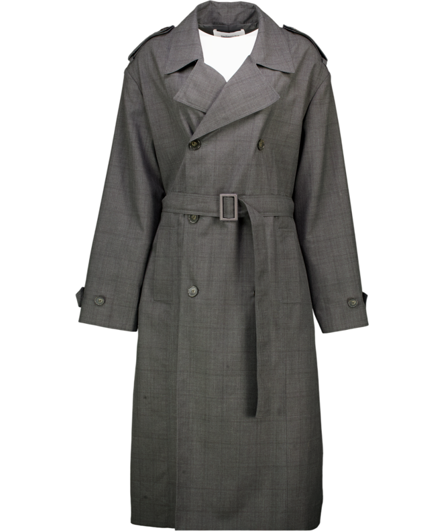 THE FRANKIE SHOP Grey Bleecker Plaid Trench Coat UK S