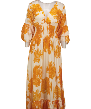 IN TREND Orange Shirred Bodice Midi Dress One Size