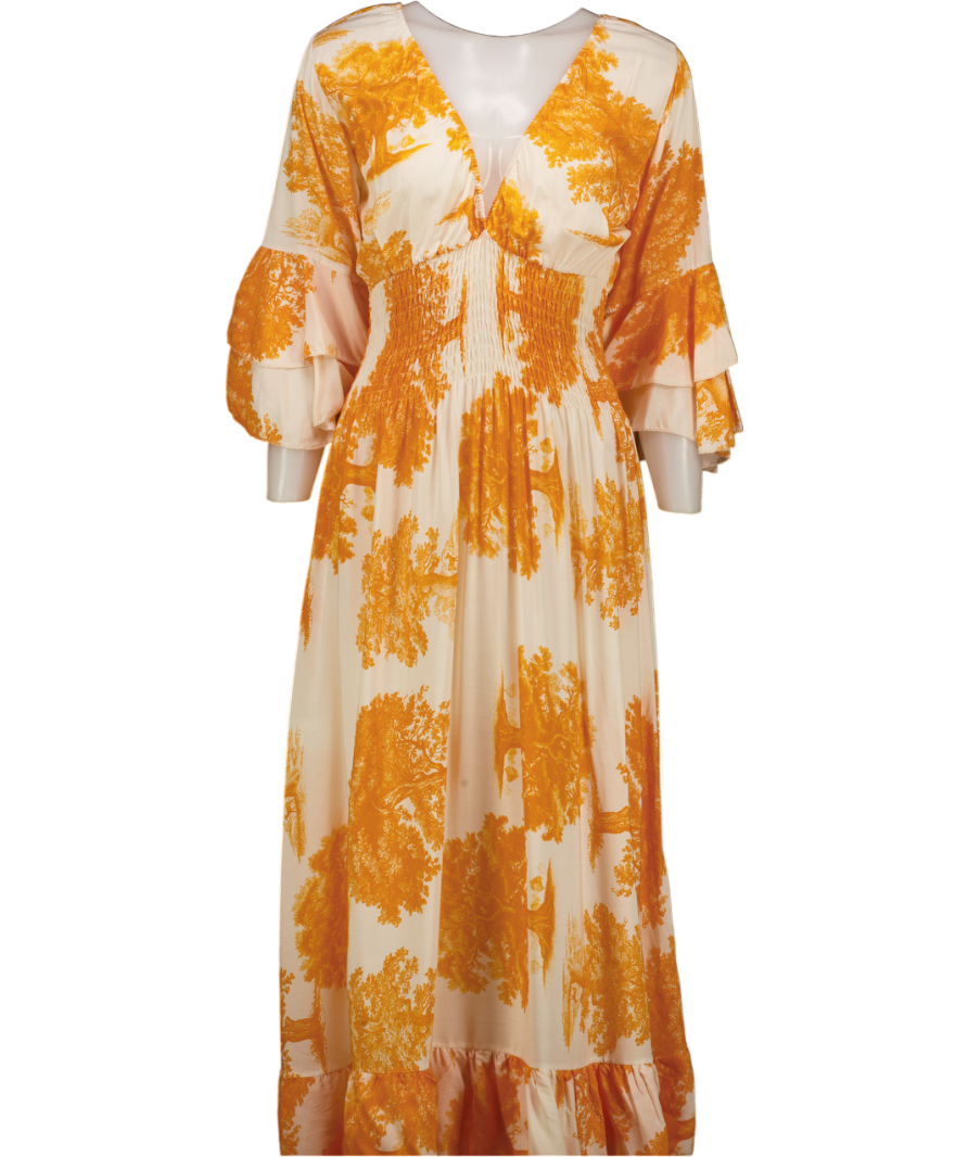 IN TREND Orange Shirred Bodice Midi Dress One Size