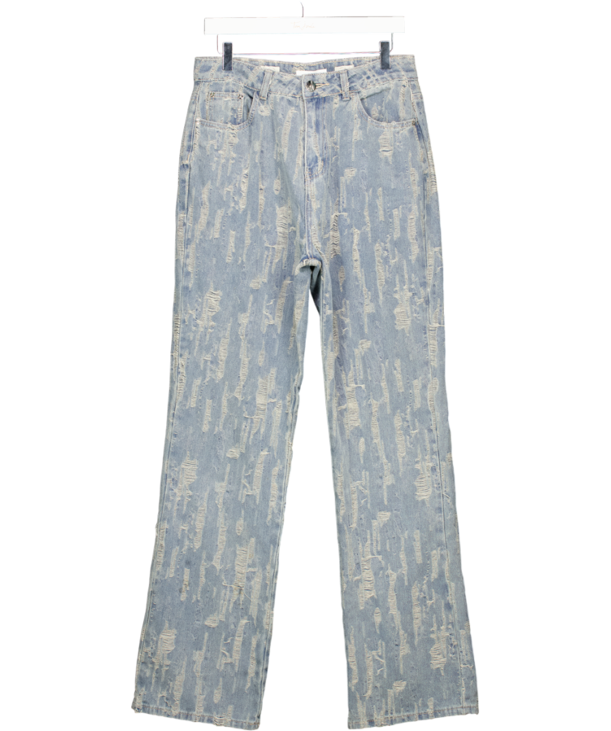 maniere de voir Blue Florence Distressed High Rise Straight Leg Jeans UK 12
