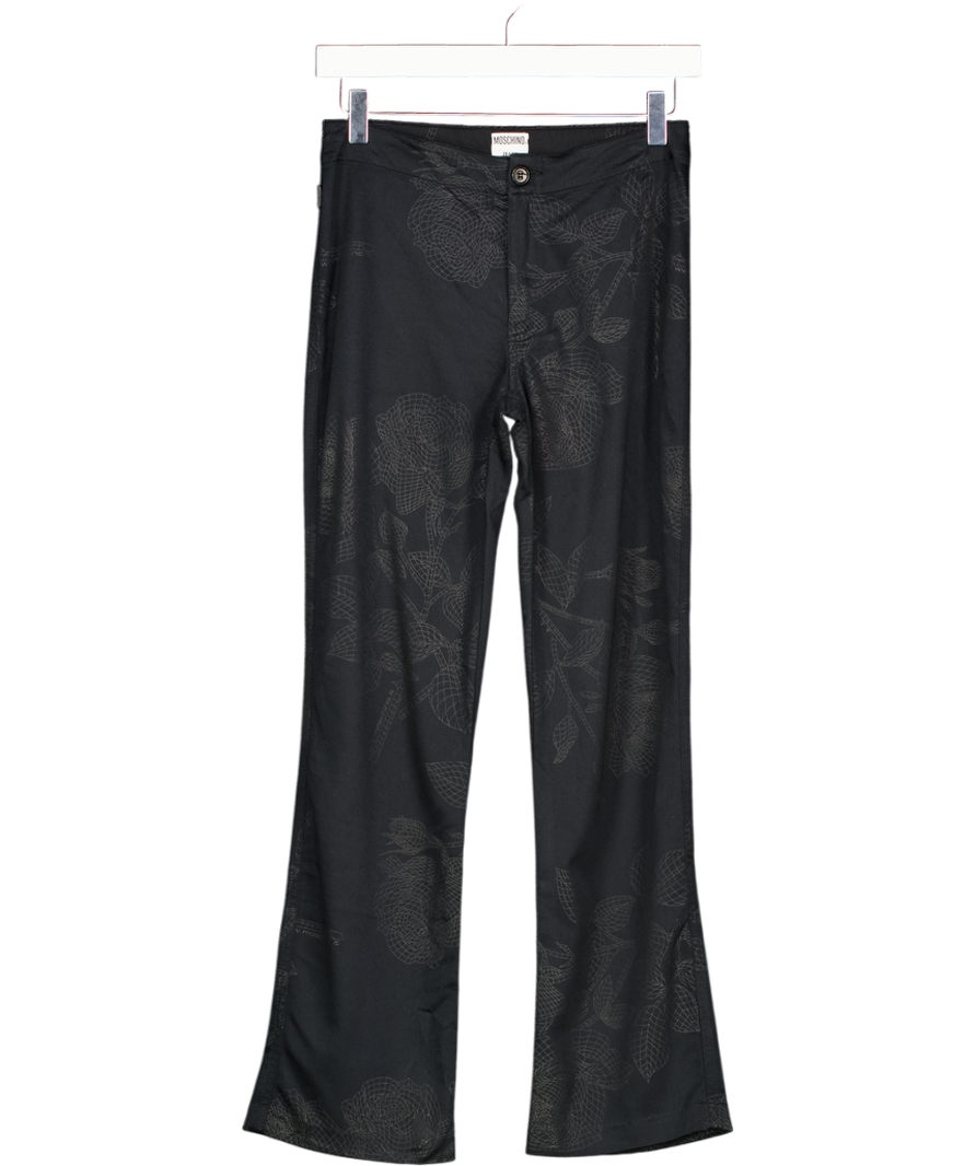 Moschino Jeans Black R423 Subtle Floral Print Stretch Wide Leg Trousers UK 8