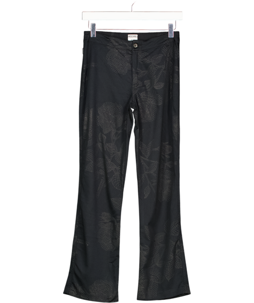 Moschino Jeans Black R423 Subtle Floral Print Stretch Wide Leg Trousers UK 8