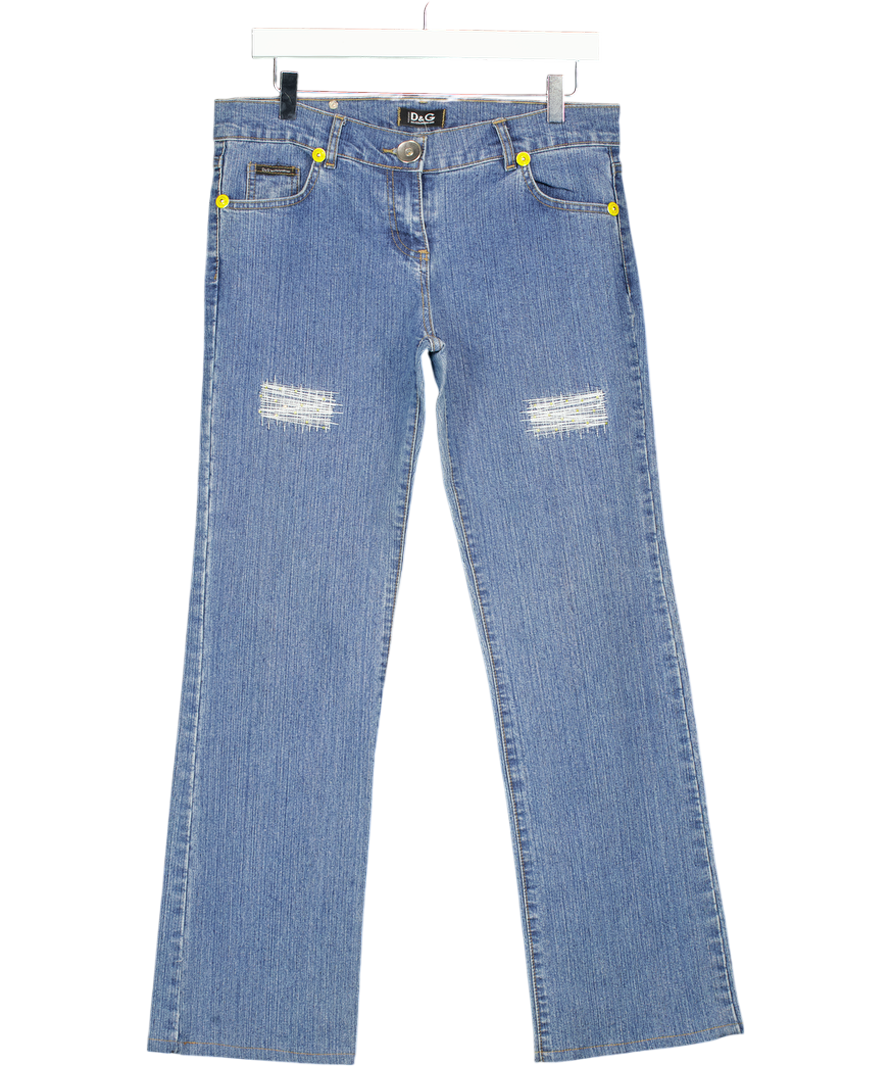 D&G Dolce & Gabbana Blue Relaxed Fit Straight Cut Jeans With Pocket Logos W31