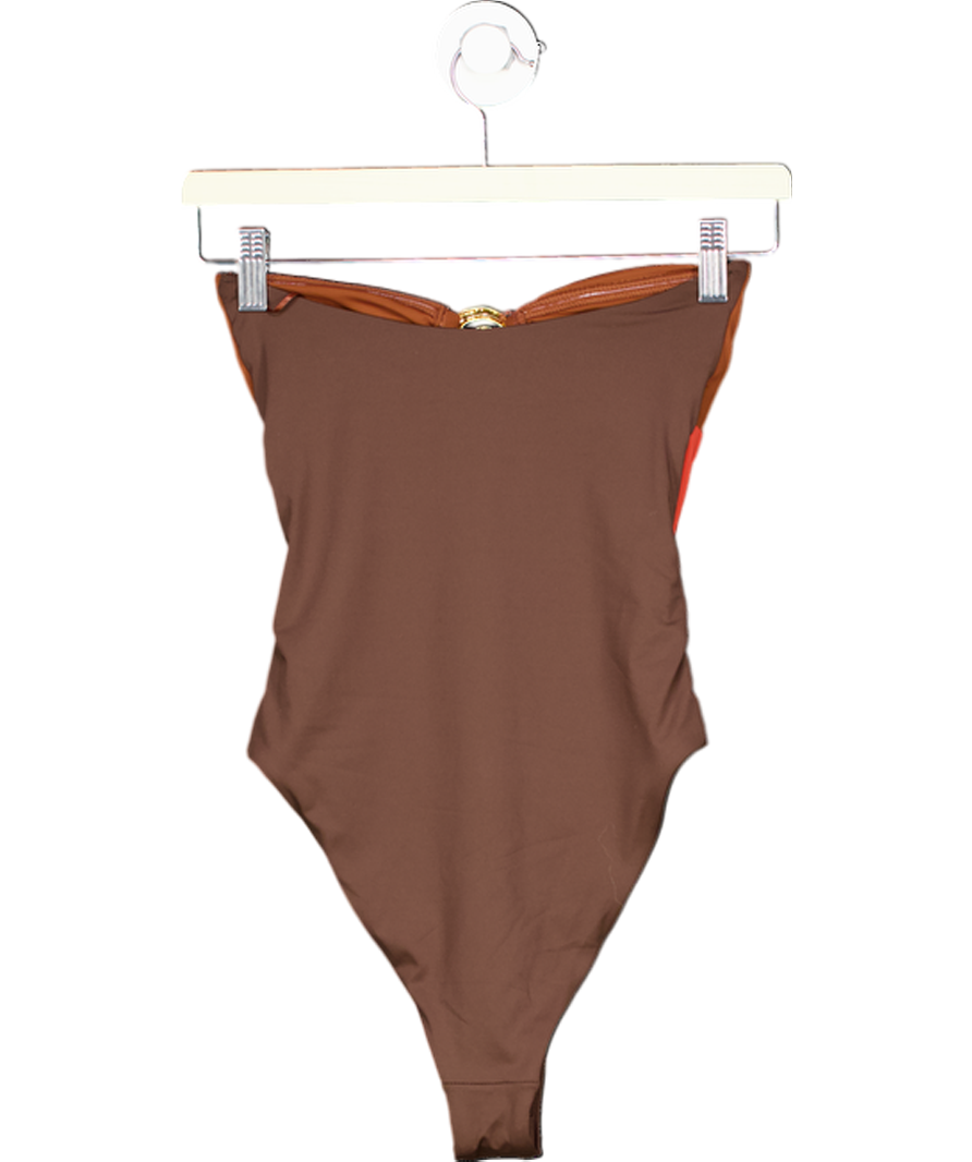 ZARA Brown Spiral Detail Bandeau Swimsuit UK XS