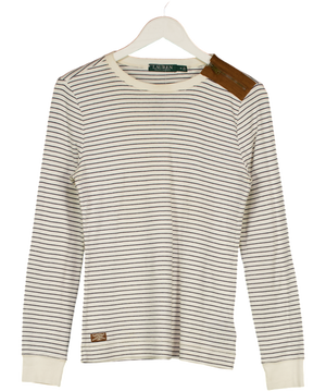 Ralph Lauren Cream Striped Zip Detail Long Sleeve Top UK M