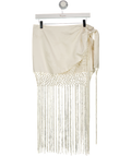 BOA. Cream Satin Jacquard Sarong Midi Skirt With Fringing UK M