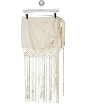 BOA. Cream Satin Jacquard Sarong Midi Skirt With Fringing UK M