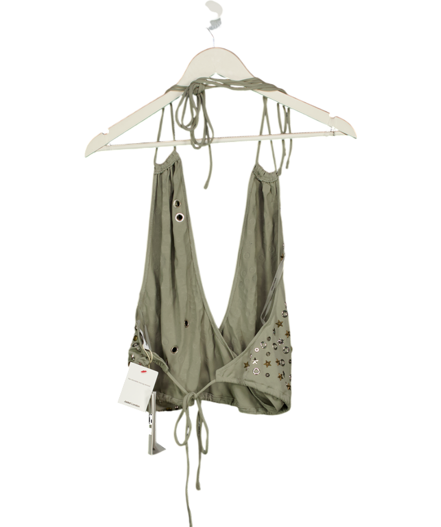 Jaded London Grey Xtal Studded Backless Plunge Top UK 8