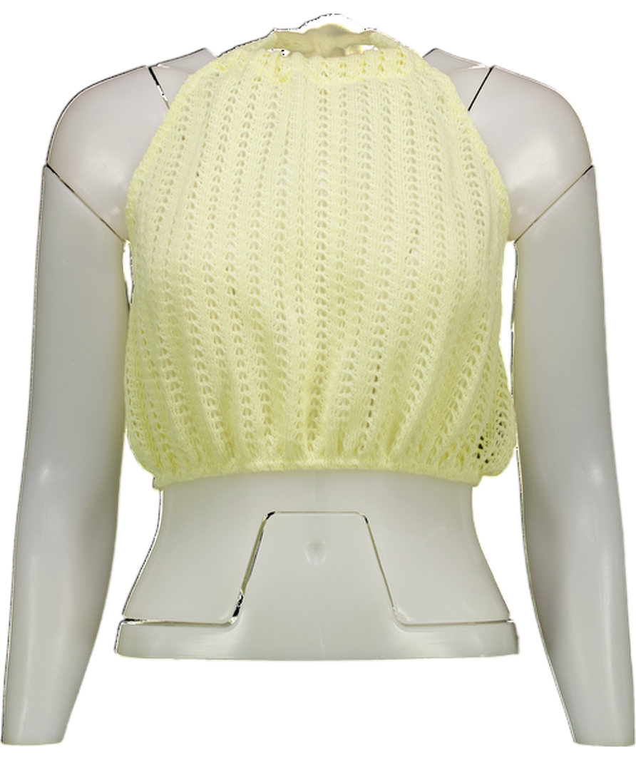 Noughts & Kisses Yellow Lemon Crochet Knit Halter Top UK S