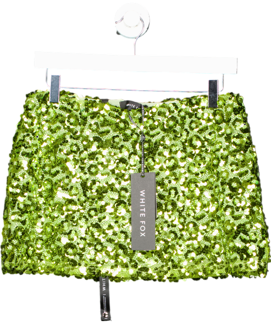 White Fox Green Stepping Out Sequin Mini Skirt UK M